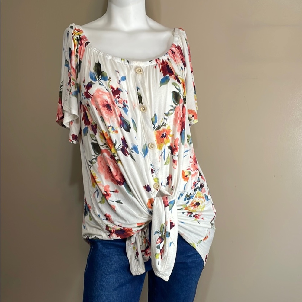 1.4.3. Story by Line Up Pink and Orange Tie Front Blouse